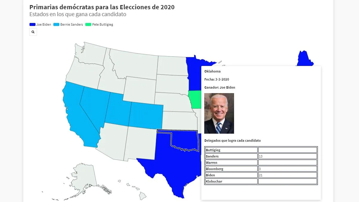 Mapa con los resultados del supermartes en EEUU