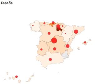 Mapa de la expansión del coronavirus en España