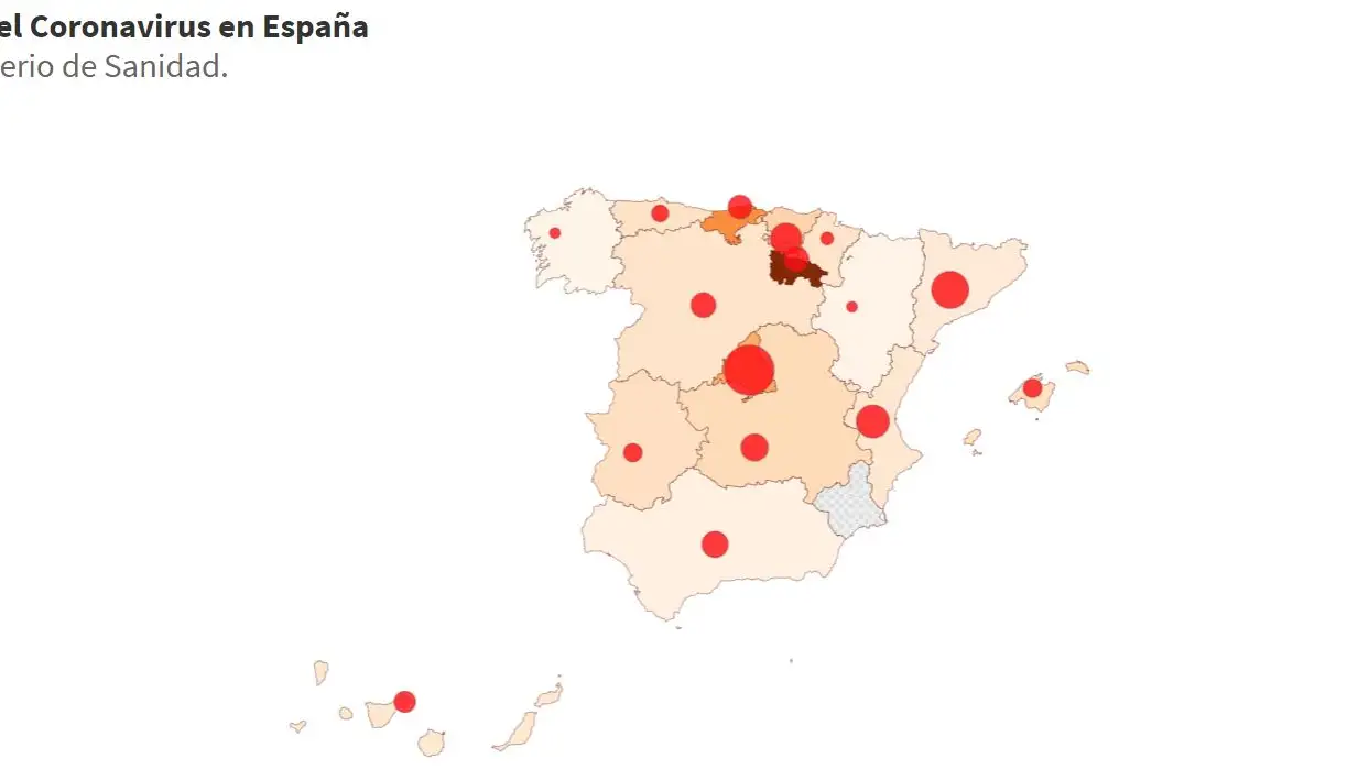 Mapa de la expansión del coronavirus en España Mapa de la expansión del coronavirus en España