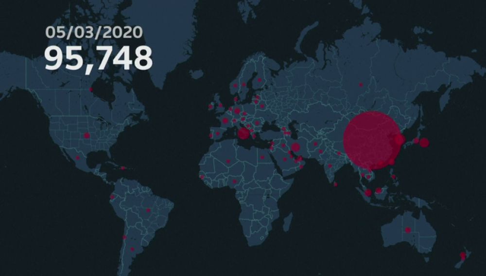 Un timelapse muestra la expansión del coronavirus en todo el mundo desde el 1 de enero hasta ahora  