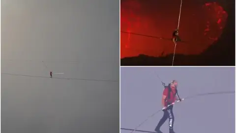 Nik Wallenda cruza el volcán Masaya sobre un cable Nik Wallenda cruza el volcán Masaya sobre un cable