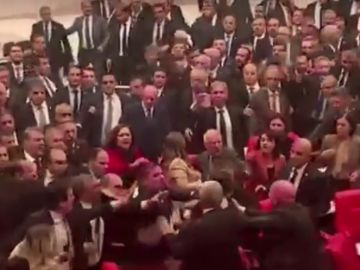 Pelea en el parlamento de Turquía