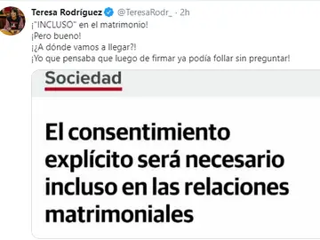 Teresa Rodríguez responde al consentimiento necesario dentro de la pareja Teresa Rodríguez responde al consentimiento necesario dentro de la pareja