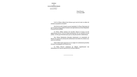 Comunicado Alberto de Mónaco Comunicado Alberto de Mónaco