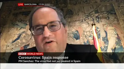 Quim Torra denuncia en la BBC que Pedro Sánchez impide un confinamiento total de Cataluña por el coronavirus Quim Torra denuncia en la BBC que Pedro Sánchez impide un confinamiento total de Cataluña por el coronavirus