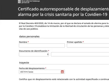 Web del 'certificado autorresponsable de desplazamiento' Web del 'certificado autorresponsable de desplazamiento'