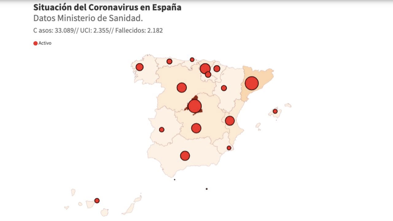 El mapa de todos los contagios de coronavirus en España en tiempo real