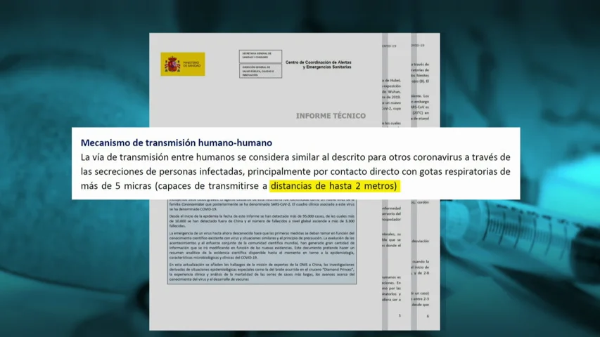 Un informe de Sanidad del 6 de marzo decía que el coronavirus se transmitía a menos de 2 metros y por contacto con las manos Un informe de Sanidad del 6 de marzo decía que el coronavirus se transmitía a menos de 2 metros y por contacto con las manos