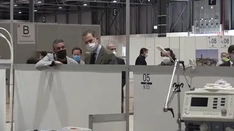 El rey, con mascarilla y guantes, en el hospital de Ifema: "Un ejemplo del esfuerzo que se está haciendo en toda España" El rey, con mascarilla y guantes, en el hospital de Ifema: "Un ejemplo del esfuerzo que se está haciendo en toda España"
