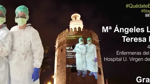 La Torre del Oro se ilumina por los sanitarios La Torre del Oro se ilumina por los sanitarios