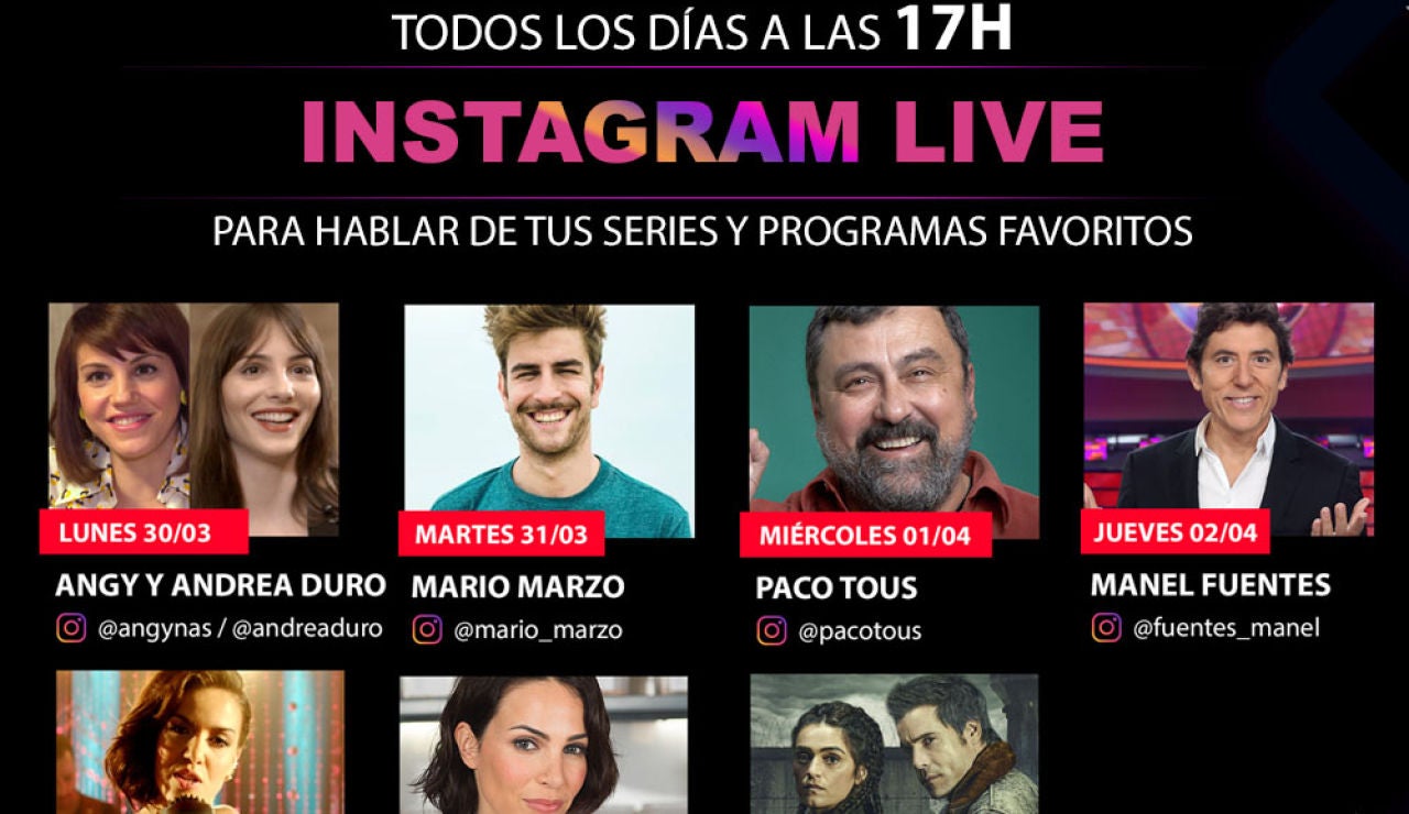 Angy, Andrea Duro, Mario Marzo, Paco Tous, Manel Fuentes, Roko, Nerea Garmendia, Olivia Molina y Unax Ugalde en '#QuédateEnCasa con ATRESplayer' Angy, Andrea Duro, Mario Marzo, Paco Tous, Manel Fuentes, Roko, Nerea Garmendia, Olivia Molina y Unax Ugalde en '#QuédateEnCasa con ATRESplayer'
