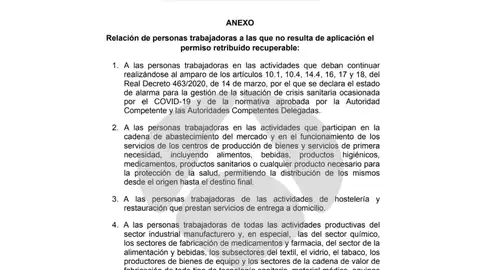 Relación de personas trabajadoras a las que no resulta de aplicación el permiso retribuido recuperable Relación de personas trabajadoras a las que no resulta de aplicación el permiso retribuido recuperable