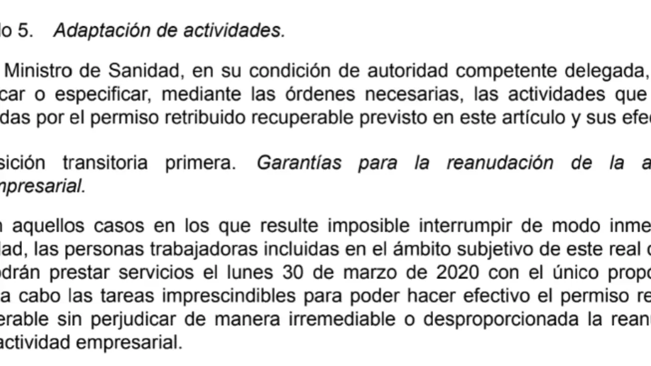 Moratoria recogida en el el decreto