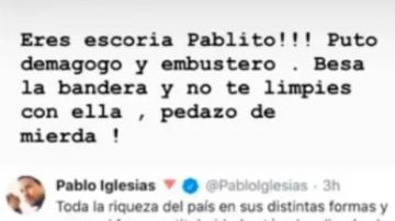 Captura del mensaje de García Calvo contra Pablo Iglesias