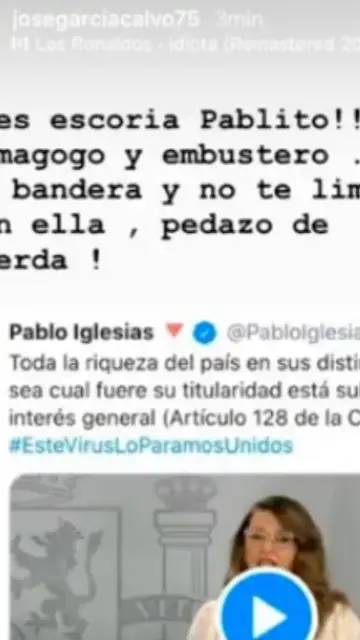 Captura del mensaje de García Calvo contra Pablo Iglesias Captura del mensaje de García Calvo contra Pablo Iglesias