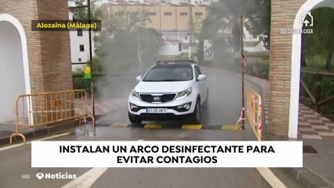 El Ayuntamiento de Alozaina, (M&aacute;laga) idea un p&oacute;rtico desinfectante de veh&iacute;culos contra el coronavirus