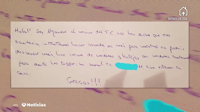 Las notas de agradecimiento m&aacute;s emotivas que han recibido de sus vecinos quienes luchan contra el coronavirus