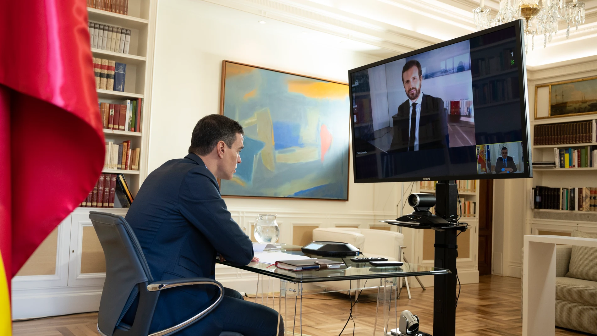 Pedro Sánchez y Pablo Casado, en su reunión telemática Pedro Sánchez y Pablo Casado, en su reunión telemática