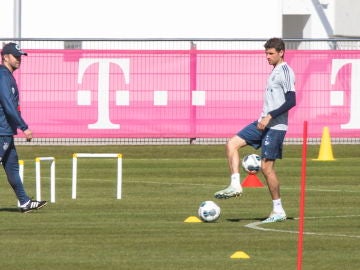 Thomas Müller, en un entrenamiento del Bayern
