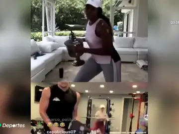 Venus Williams hace pesas con sus trofeos durante el confinamiento por coronavirus Venus Williams hace pesas con sus trofeos durante el confinamiento por coronavirus