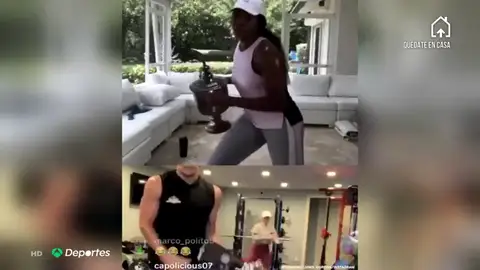 Venus Williams hace pesas con sus trofeos durante el confinamiento por coronavirus Venus Williams hace pesas con sus trofeos durante el confinamiento por coronavirus