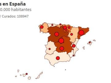 Mapa del coronavirus en España