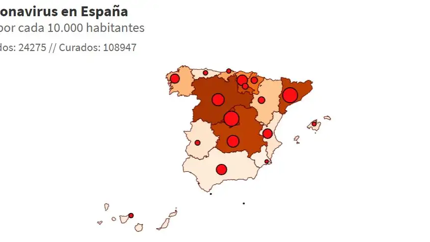 Mapa del coronavirus en Espa&ntilde;a