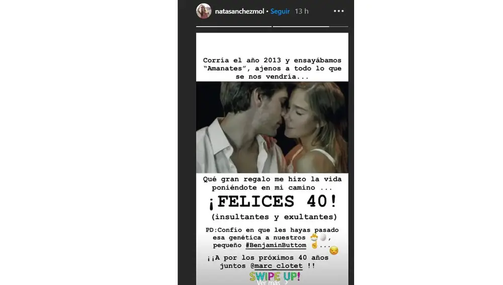 La felicitación de Natalia Sánchez a Marc Clotet por su 40 cumpelaños 
