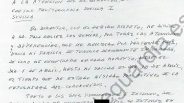 La emotiva carta de un preso tras superar el coronavirus La emotiva carta de un preso tras superar el coronavirus