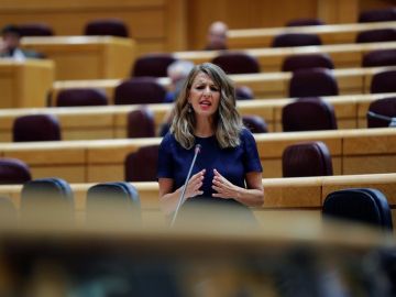 La ministra de Trabajo, Yolanda Díaz, durante la sesión de control al Gobierno en el Senado