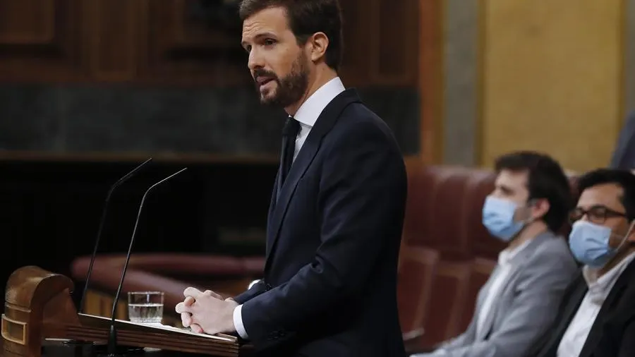 Pablo Casado en el Congreso de los Diputados donde votar&aacute; 'no' a la pr&oacute;rroga del estado de alarma