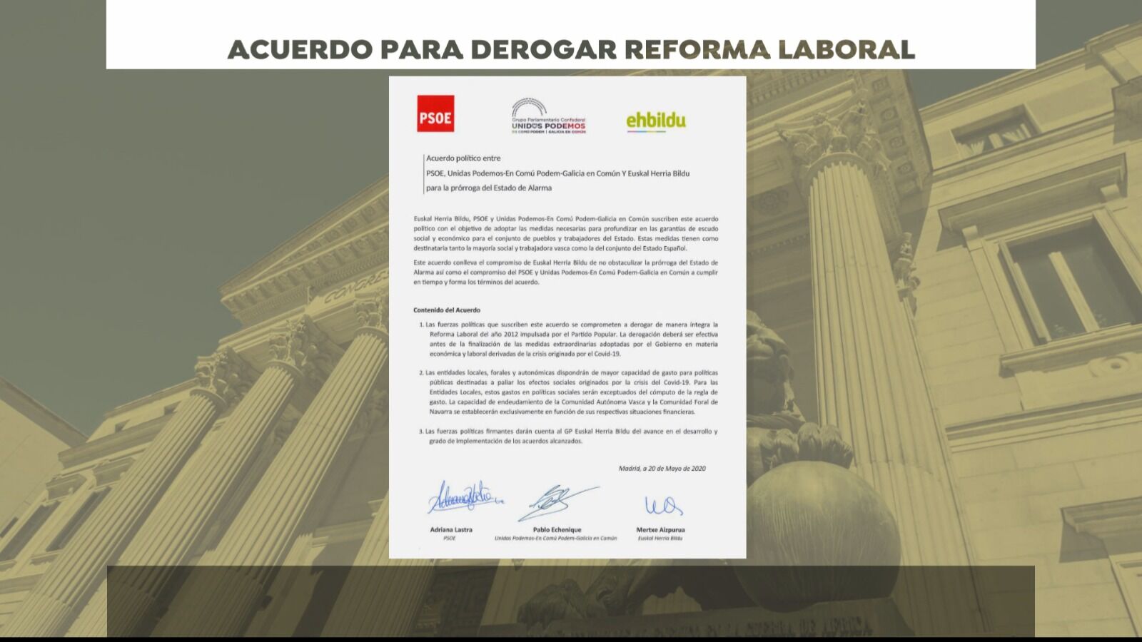 Estos son los puntos que rectifican PSOE y Unidas Podemos de su acuerdo con Bildu 