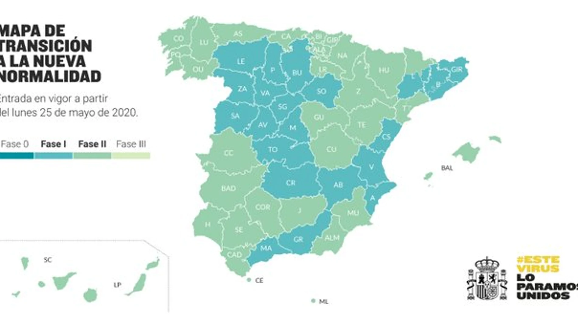 El mapa de las zonas de desescalada en España a partir del lunes 25 de mayo El mapa de las zonas de desescalada en España a partir del lunes 25 de mayo
