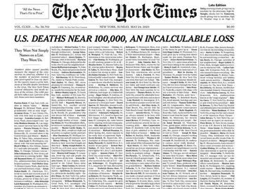 La impactante portada del 'The New York Times' con los nombres de las víctimas del coronavirus La impactante portada del 'The New York Times' con los nombres de las víctimas del coronavirus