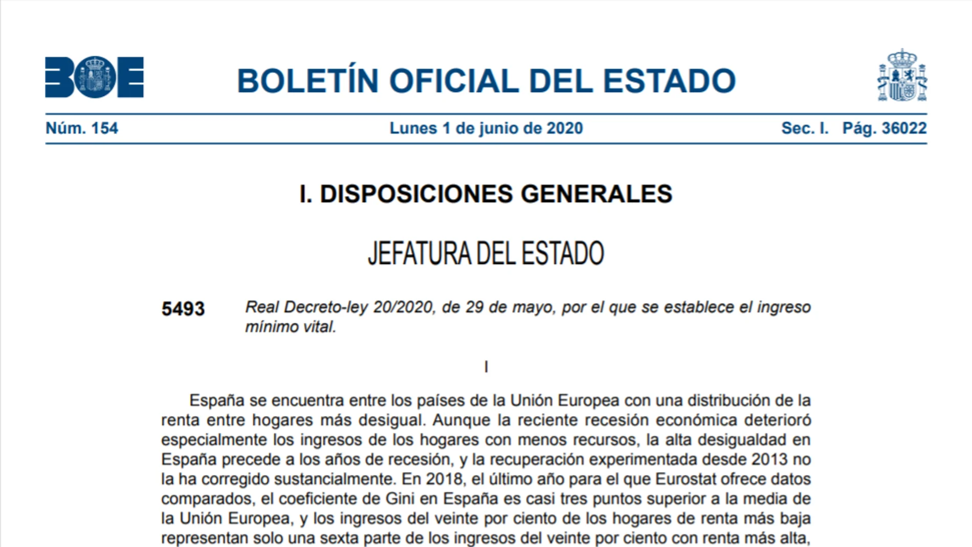 BOE del 1 de junio de 2020 sobre el ingreso mínimo vital en PDF BOE del 1 de junio de 2020 sobre el ingreso mínimo vital en PDF