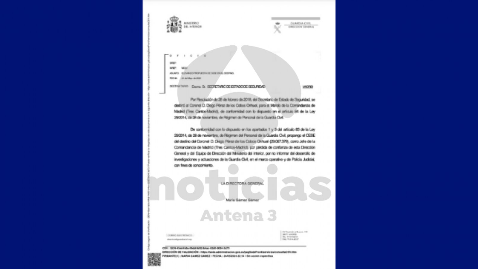Una nota reservada refuerza la versión de que Grande-Marlaska cesó a Pérez de los Cobos por no filtrar investigaciones