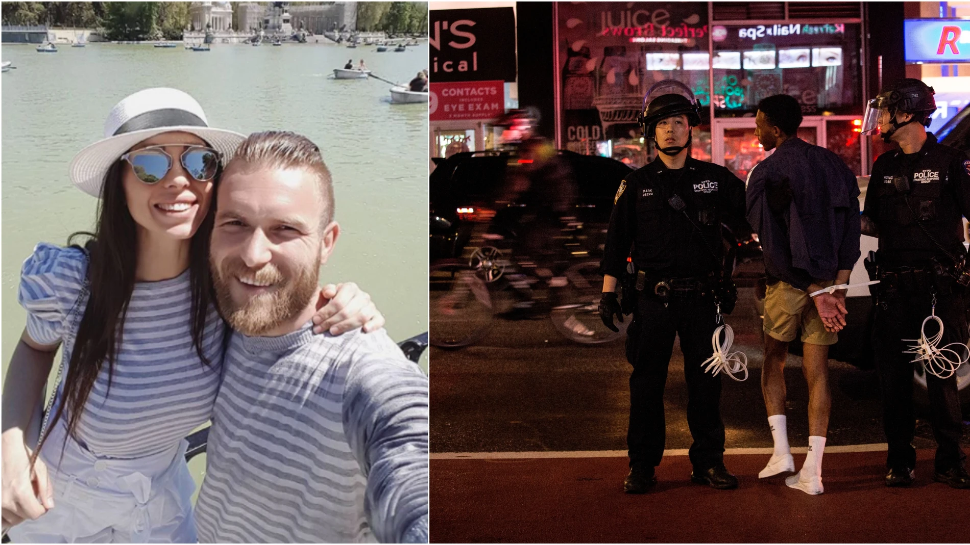 Tea Katay junto a su esposo y una imagen de las protestas en Nueva York Tea Katay junto a su esposo y una imagen de las protestas en Nueva York