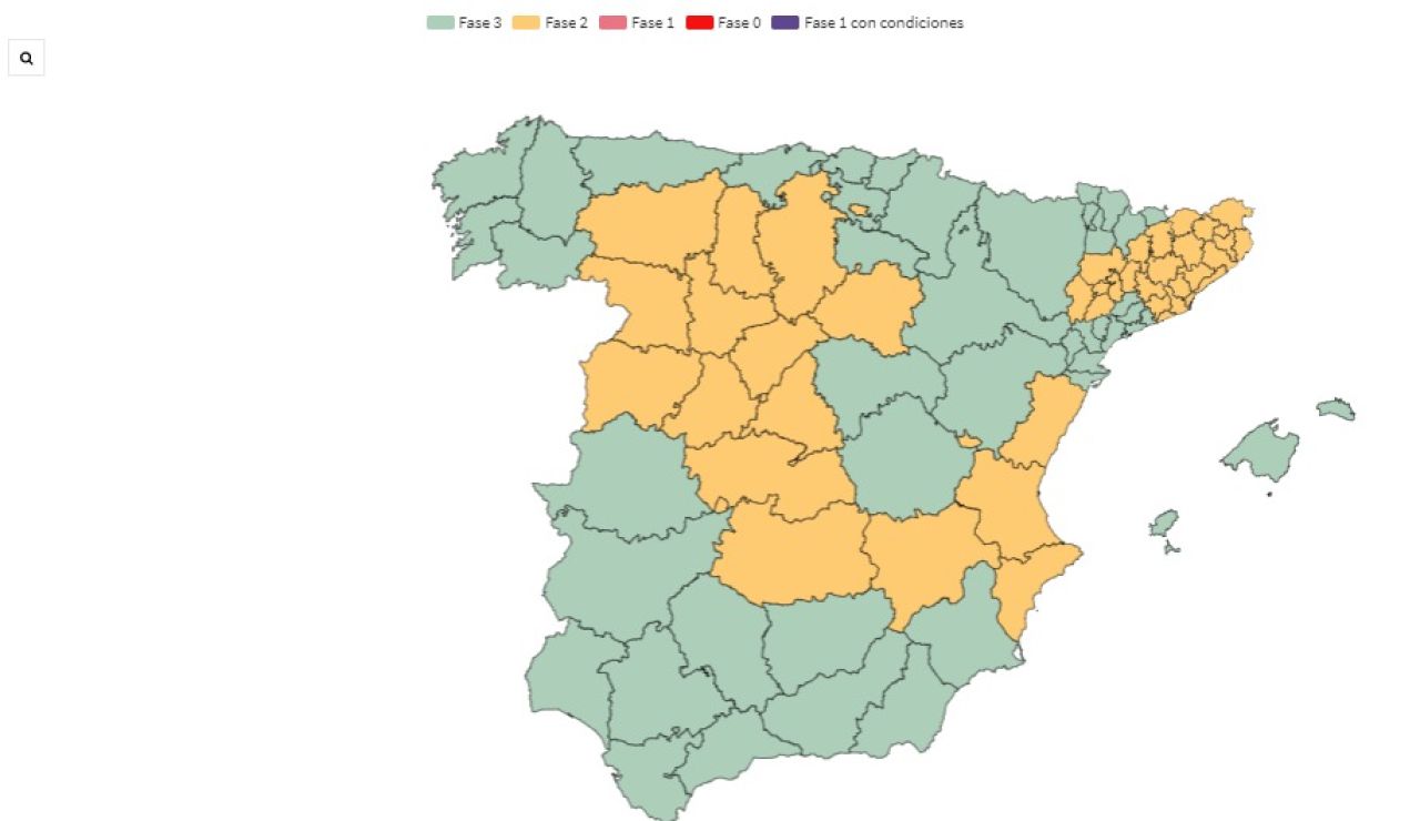 Mapa de la desescalada del coronavirus: provincias y territorios que pasan de fase