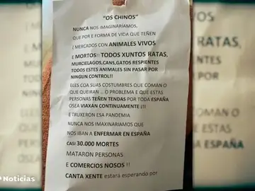 Reparten panfletos a los vecinos de Moaña (Pontevedra) contra las tiendas de chinos: "Son responsables de las muertes" Reparten panfletos a los vecinos de Moaña (Pontevedra) contra las tiendas de chinos: "Son responsables de las muertes"