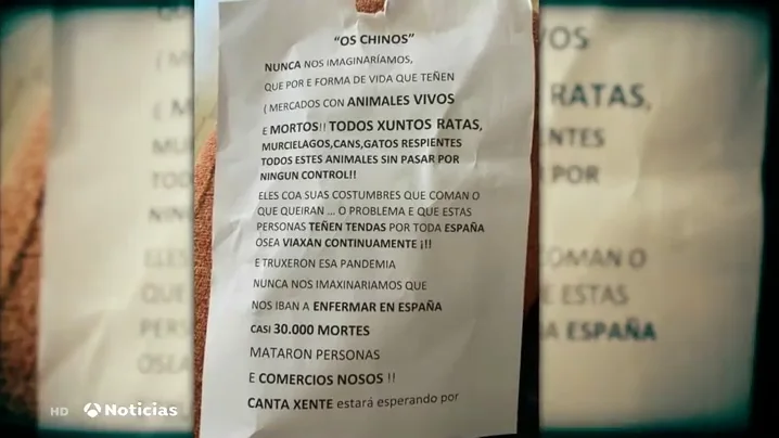 Reparten panfletos a los vecinos de Moa&ntilde;a (Pontevedra) contra las tiendas de chinos: "Son responsables de las muertes"