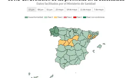 Mapa de la desescalada del coronavirus: comunidades y provincias que pasan de fase Mapa de la desescalada del coronavirus: comunidades y provincias que pasan de fase