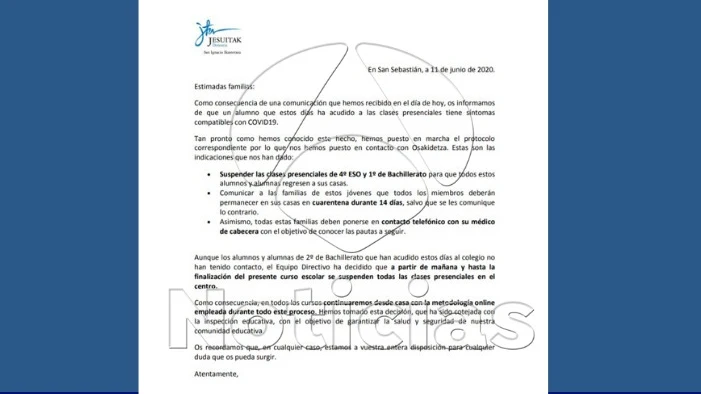 El desarrollo de síntomas compatibles con coronavirus en un alumno obliga a suspender clases en San Sebastián El desarrollo de síntomas compatibles con coronavirus en un alumno obliga a suspender clases en San Sebastián