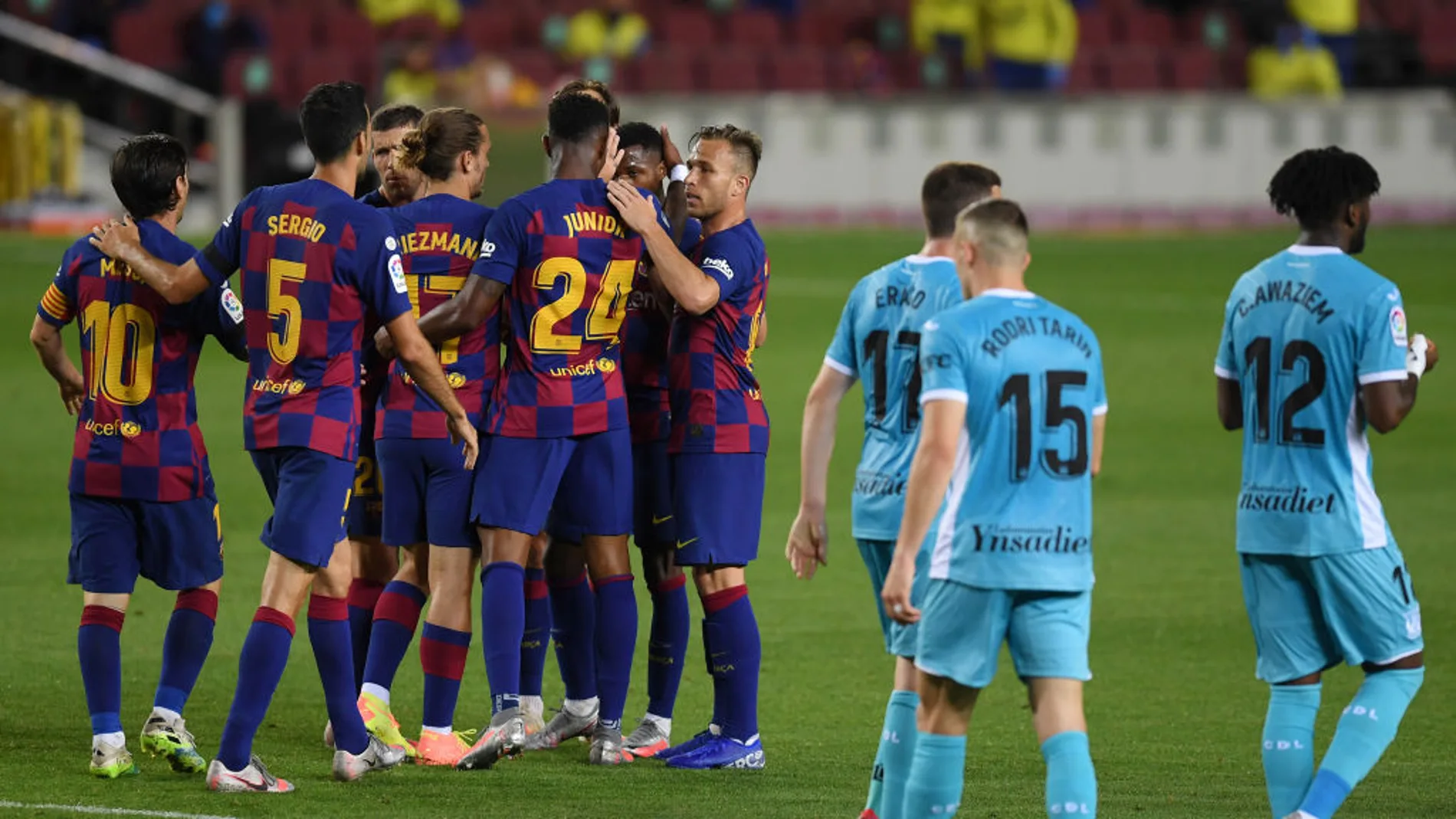 El Barcelona celebra el gol de Ansu Fati al Leganés El Barcelona celebra el gol de Ansu Fati al Leganés