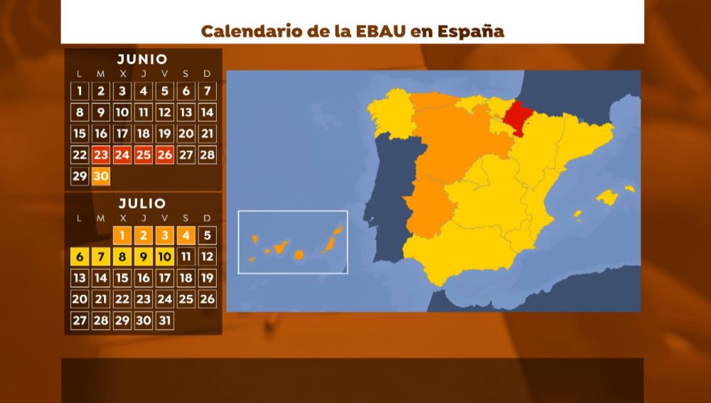 Calendario de la EBAU en España 2020