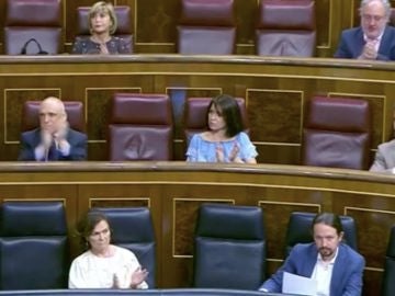 La bancada del Gobierno aplaude la defensa de Sánchez a Felipe González, excepto Pablo Iglesias