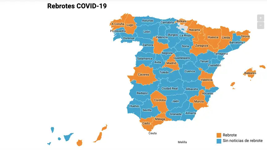 Mapa de rebrotes de coronavirus Mapa de rebrotes de coronavirus