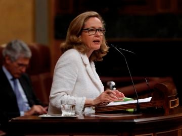 Nadia Calviño, vicepresidenta económica, en el pleno del Congreso