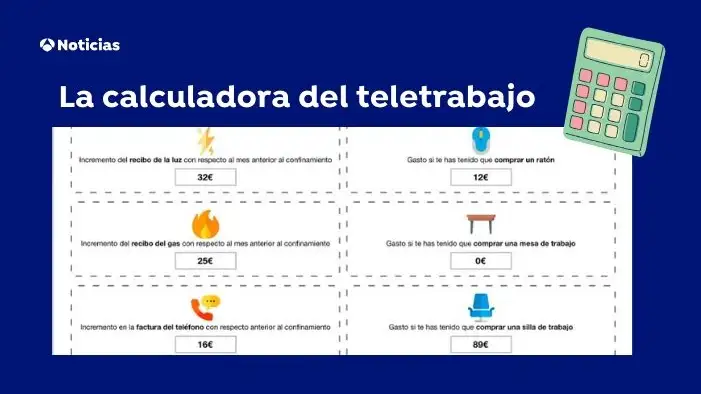Calculadora Teletrabajo: Cuánto debería pagar tu empresa por los gastos que has tenido durante el confinamiento Cartón de la calculadora del teletrabajo