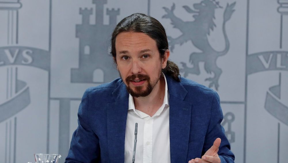 El vicepresidente segundo del Gobierno, Pablo Iglesias, en rueda de prensa