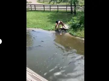 La mujer recuperando la cartera La mujer recuperando la cartera